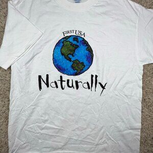 Vintage First USA Earth Naturally White T Shirt XL Short Sleeve Planet Graphic